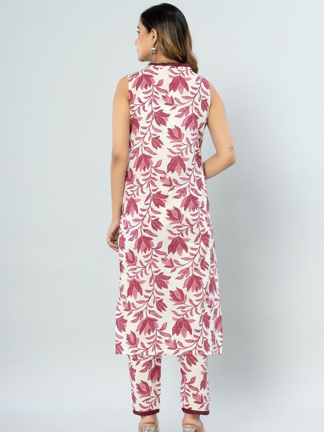 rytras Women's Cotton Printed Kurta and Pant Set - Maroon - Image 2