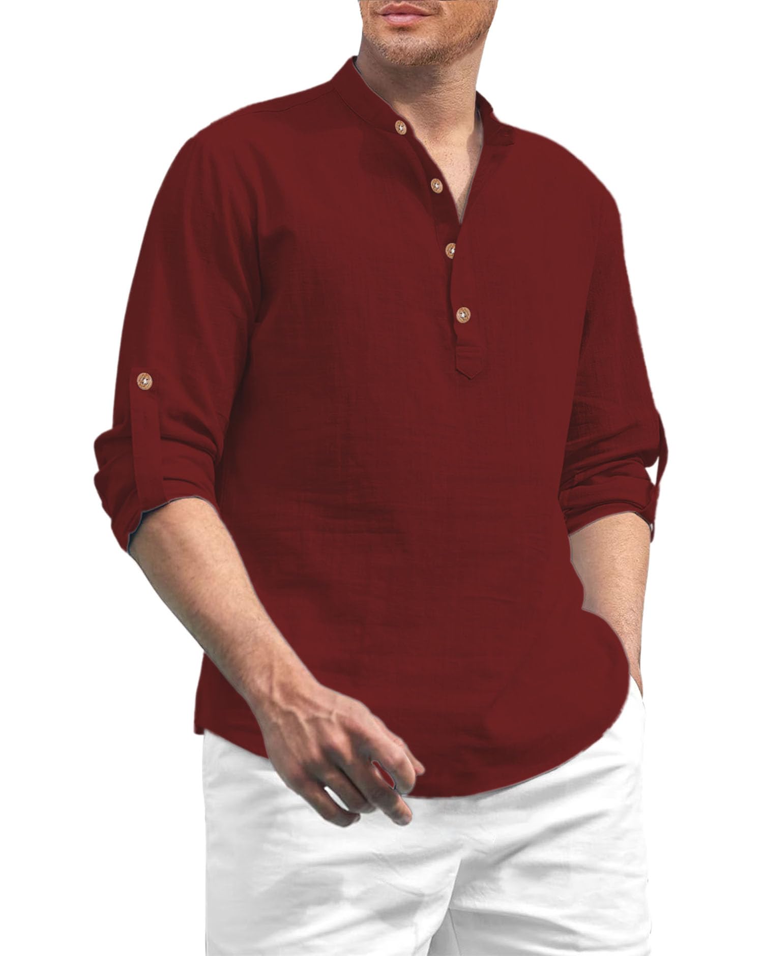 Vida Loca Men Solid Cotton Kurta Shirt - Maroon
