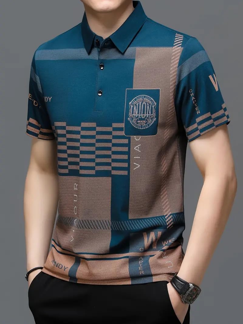 Rizim Men Collar Tshirt - Cotton Geometric Print - Image 4