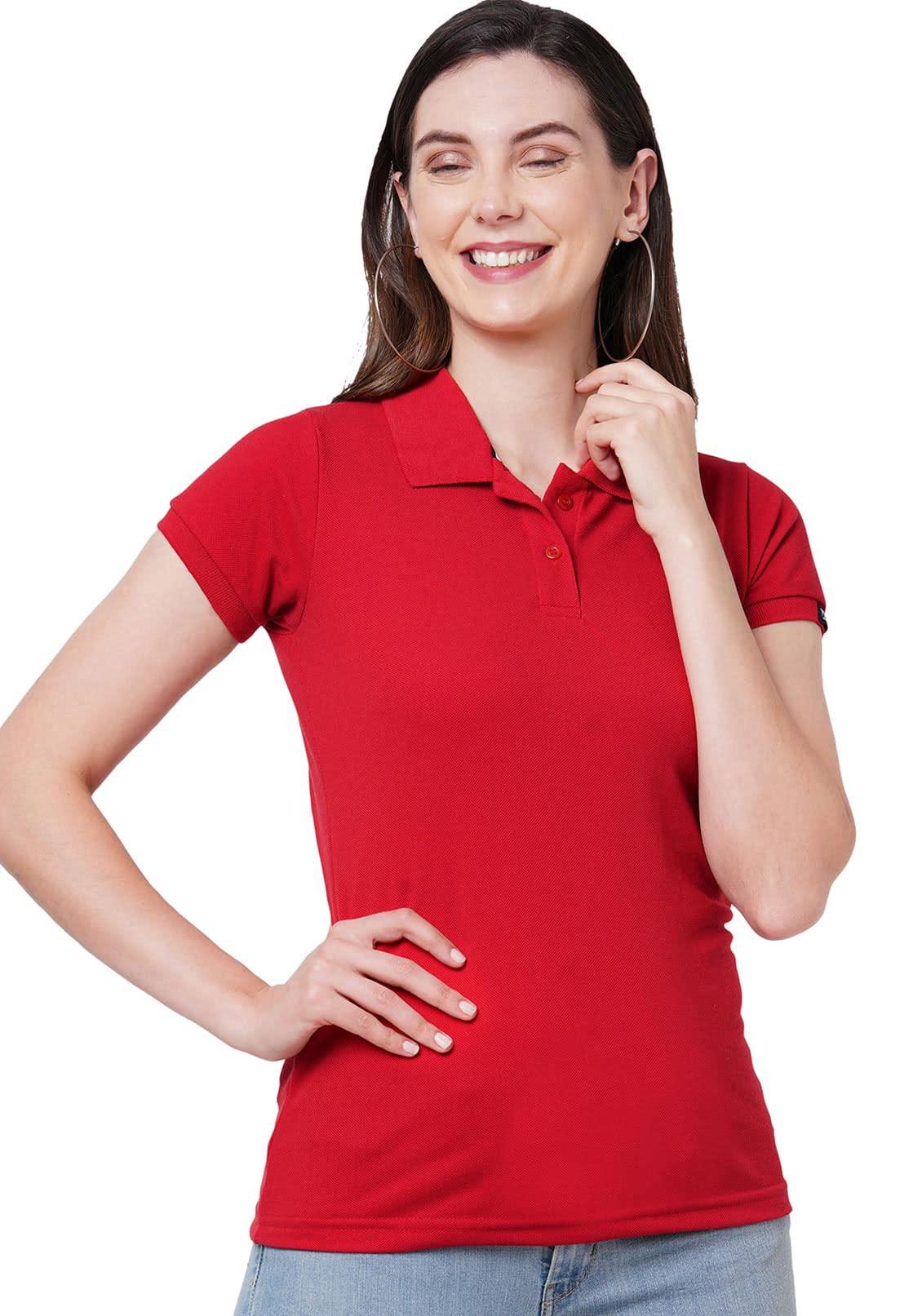 Authentic Wear Womens Polo Collar T-Shirt - Red - Image 4