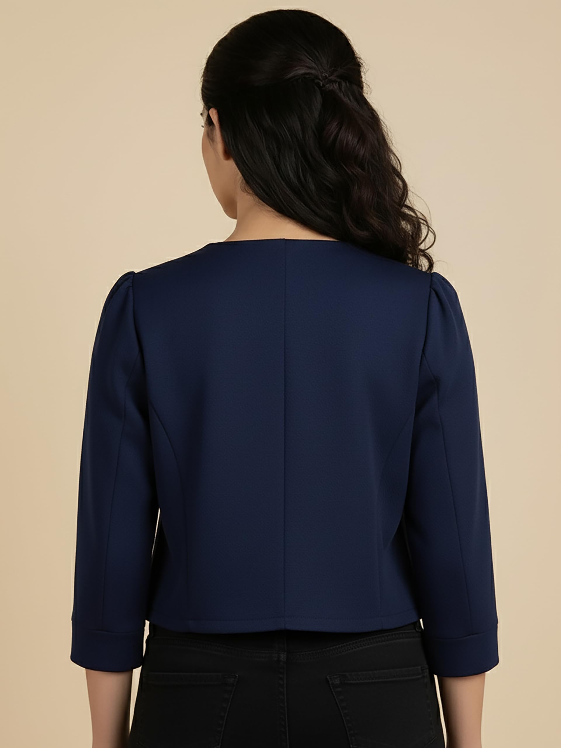 Glito Women's Poly Blazer Jacket - Navy Blue - Image 2