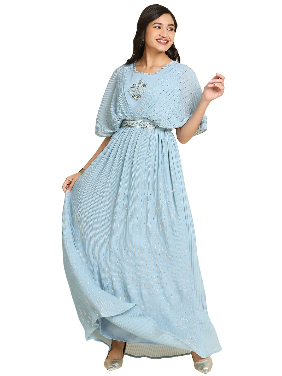 Madhuram Women's Maxi Gown - Light Blue Georgette