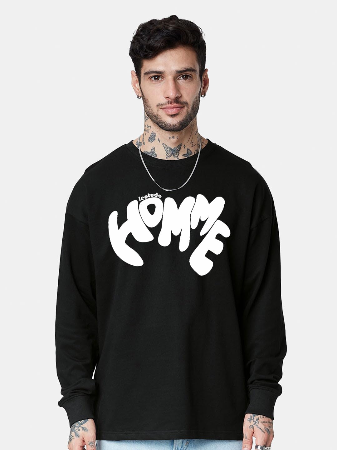 LEOTUDE Men's Oversized Printed Tshirt - Black - Image 2