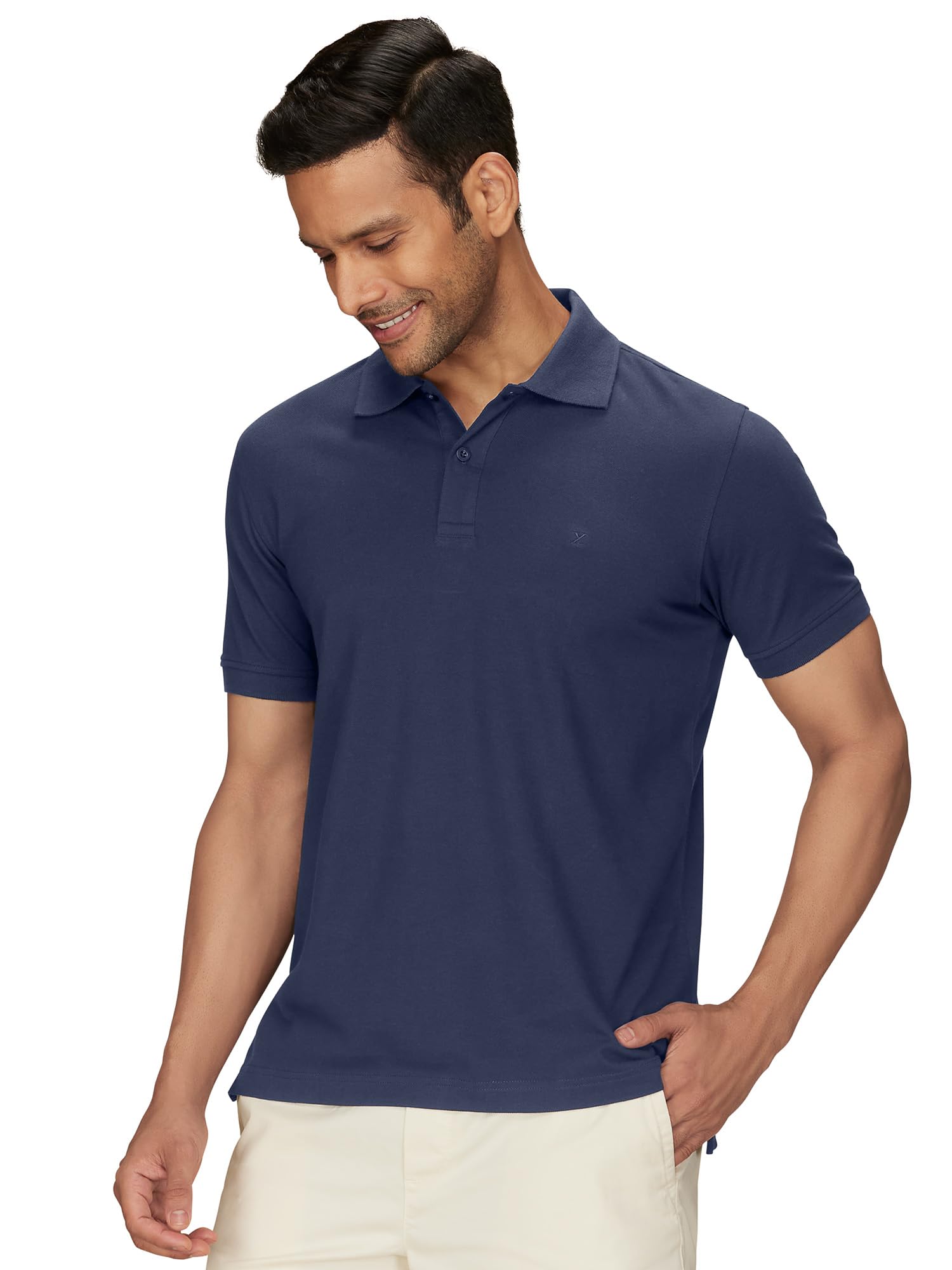 XYXX Men's Dark Navy Cotton Polo T-Shirt - Image 3