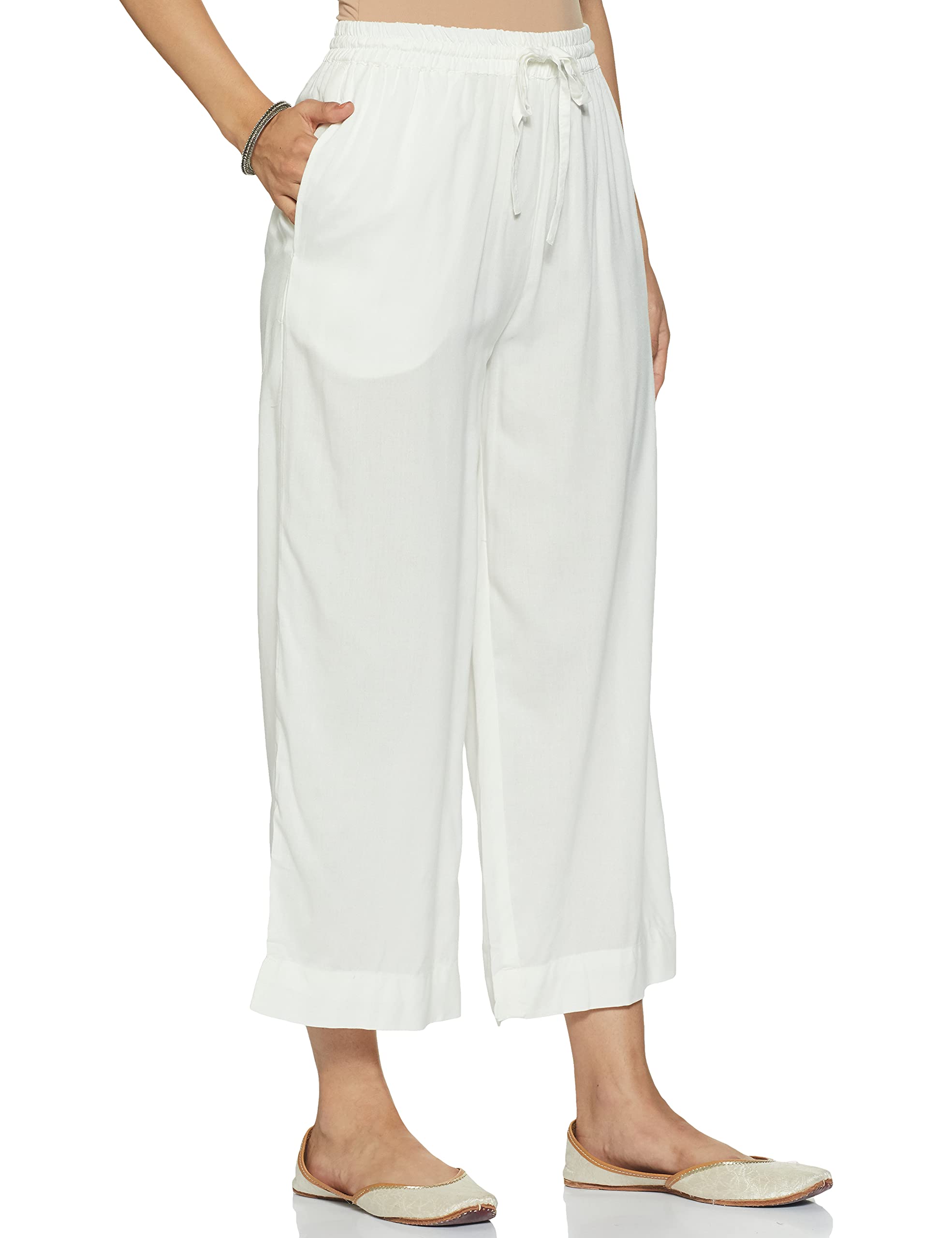 Max Women Off White Rayon Palazzos - Image 3