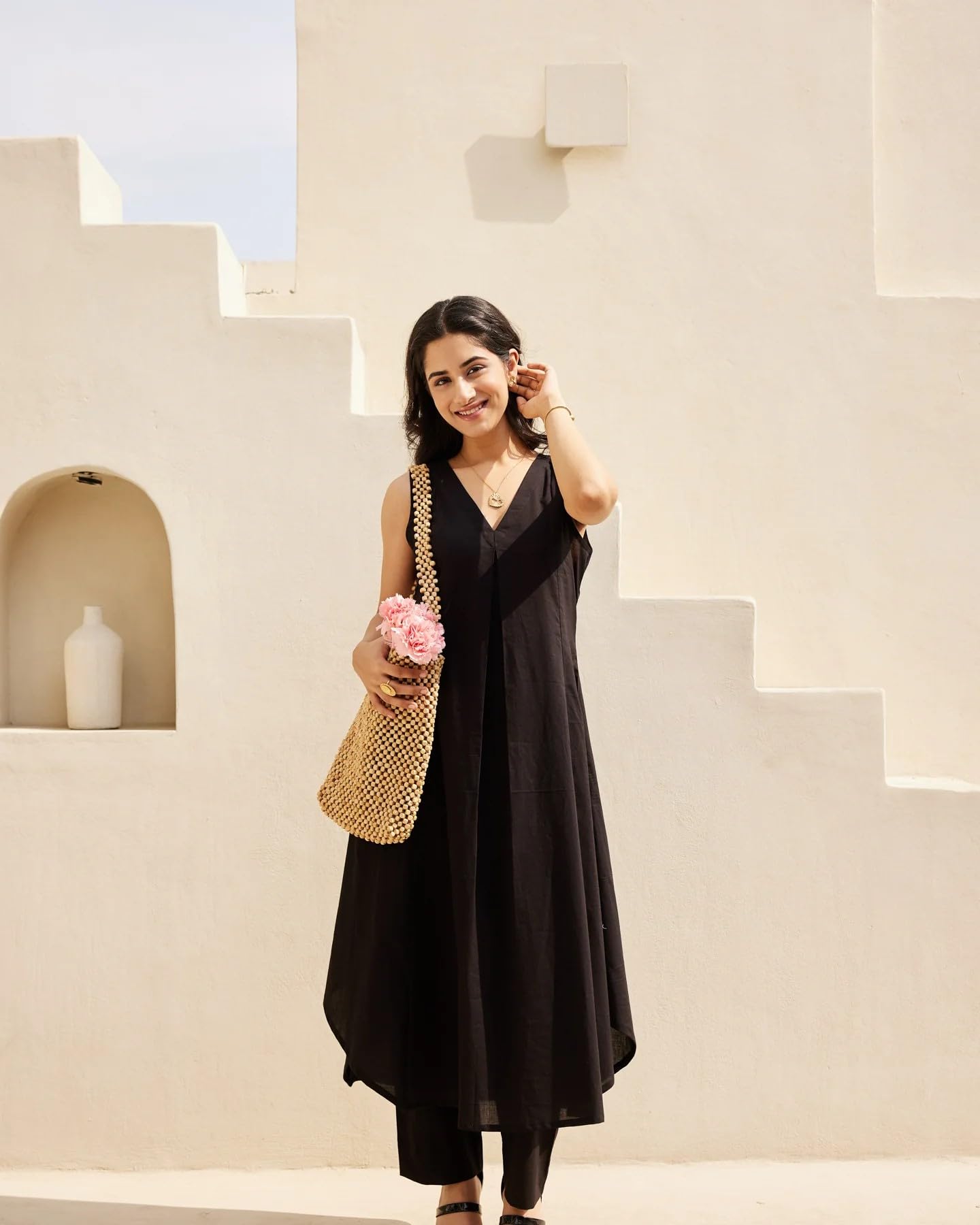 FABNEX Women's Silk Kurta Pant Set - Black - Image 5