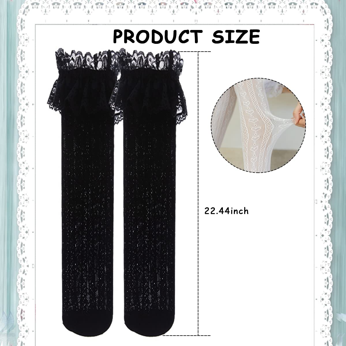 Lolita Lace Knee High Socks for Women - Black - Image 2