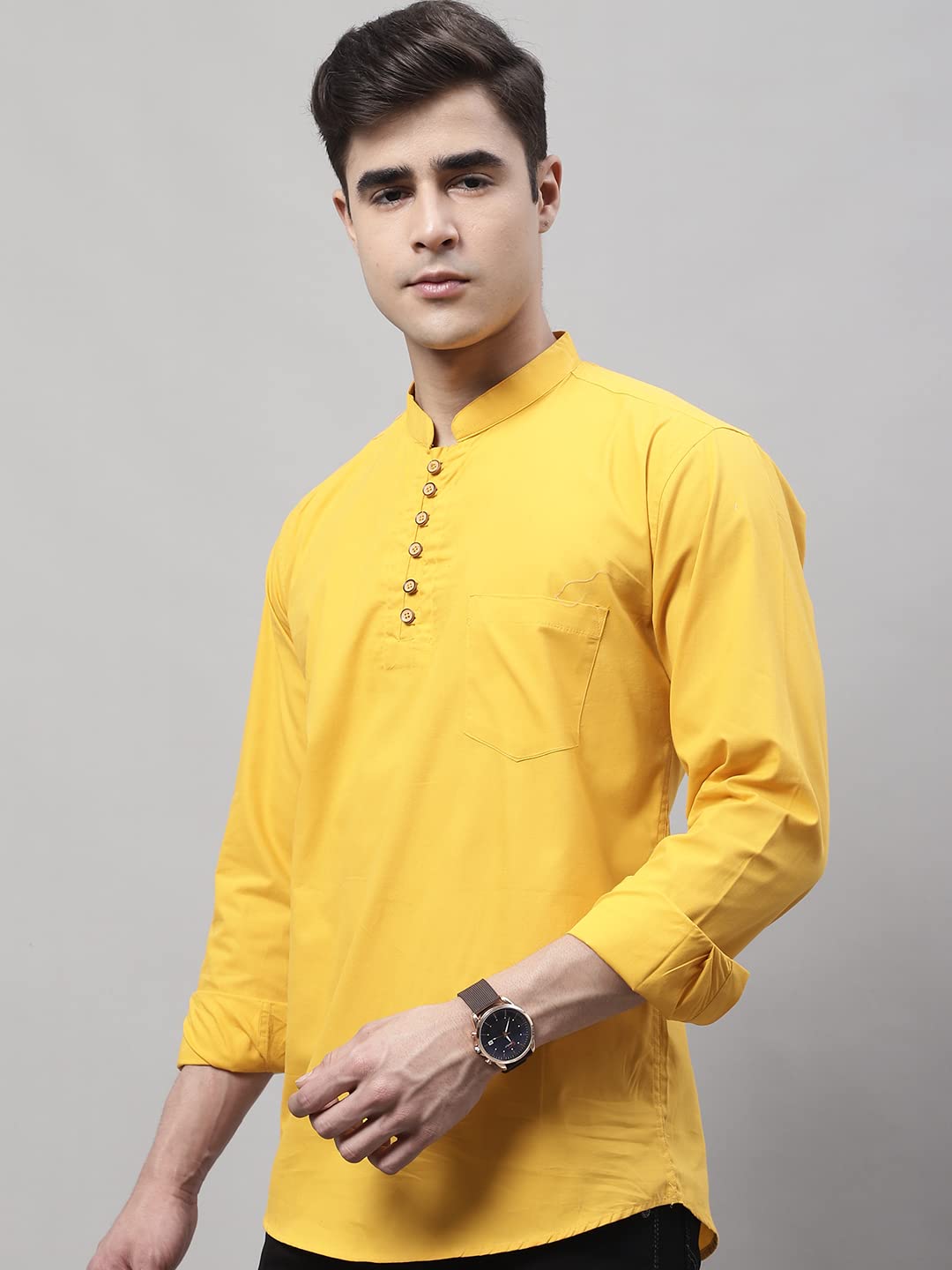 Majestic Man Cotton Kurta for Men - Yellow - Image 3