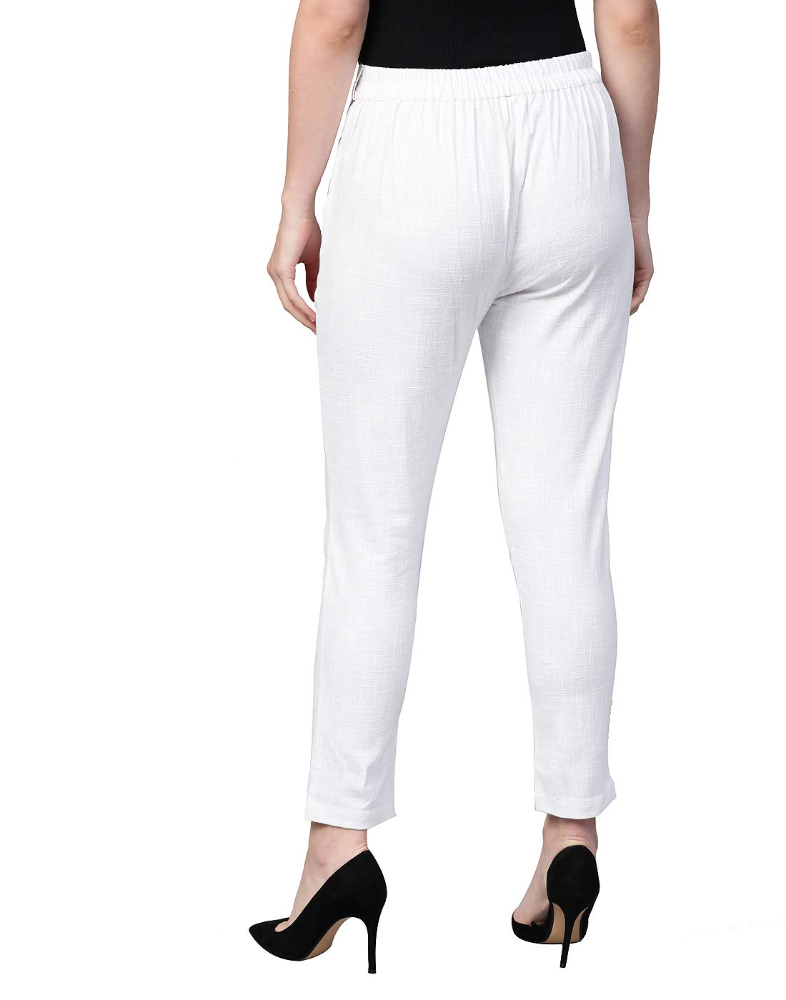 Yash Fashion Women's Cotton Slub Trouser - White - Image 4