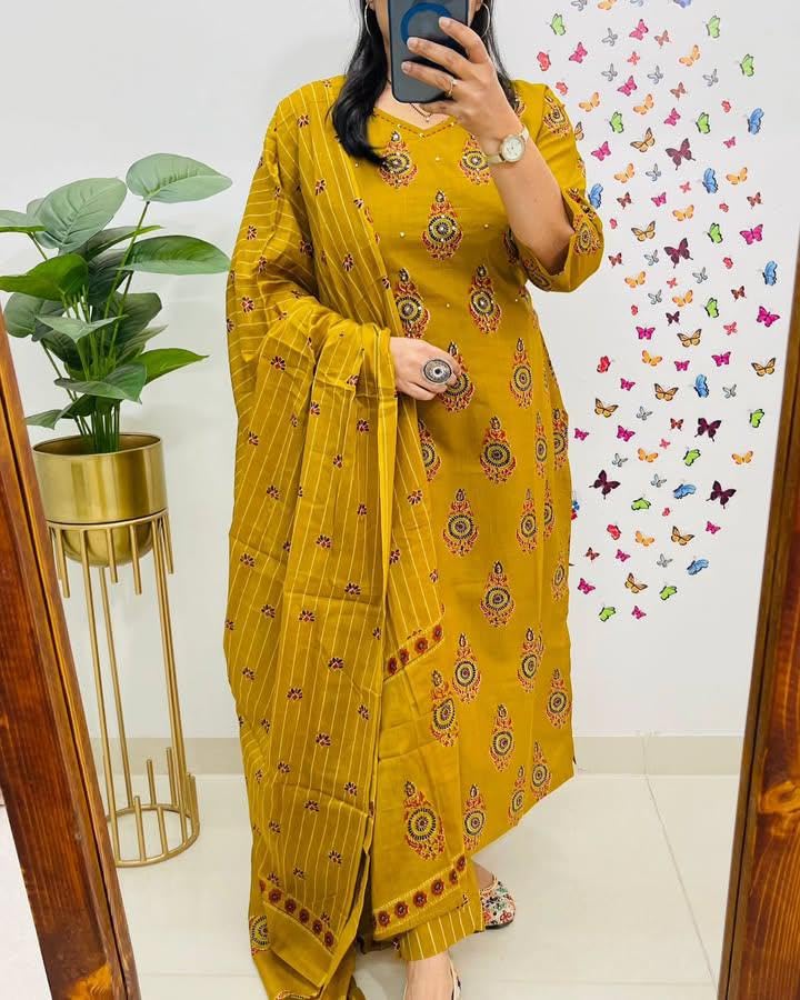 Veqreqmeq Women's Mustard Yellow Embroidered Palazzo Suit - Image 5