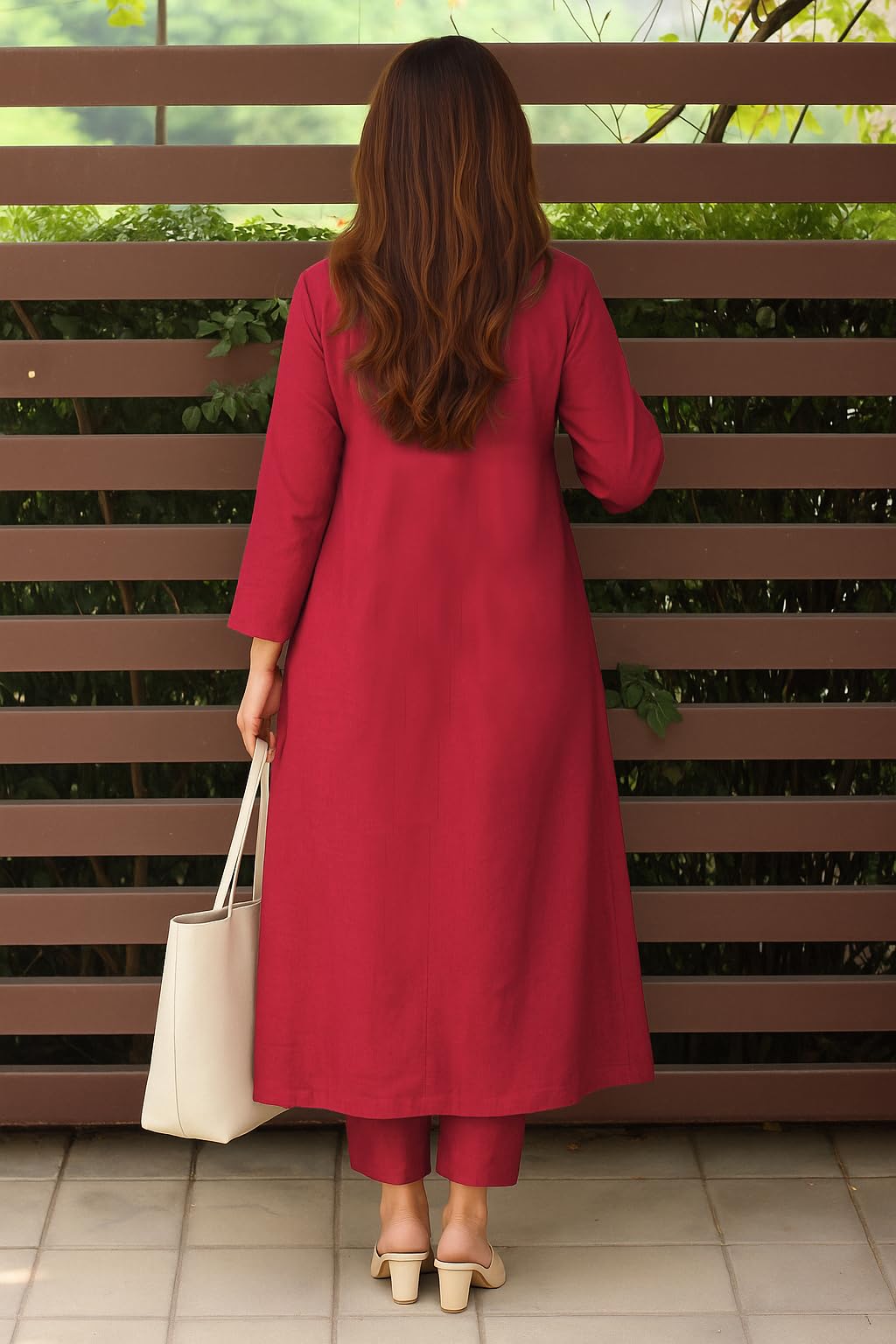 Red Rayon Viscose A-Line Kurta Set for Women - Image 2