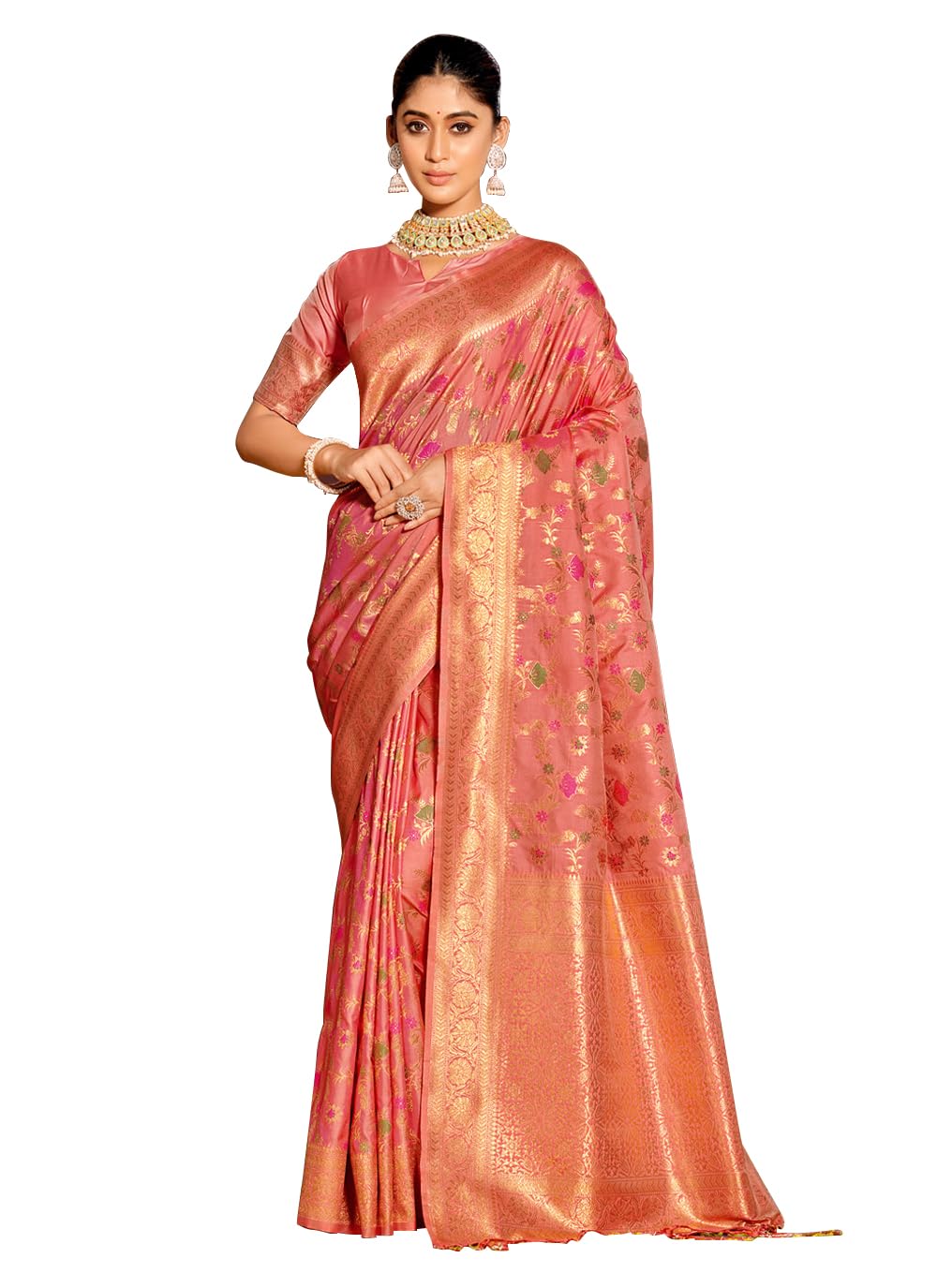 Astita Banarasi Silk Saree - Peach Golden Zari
