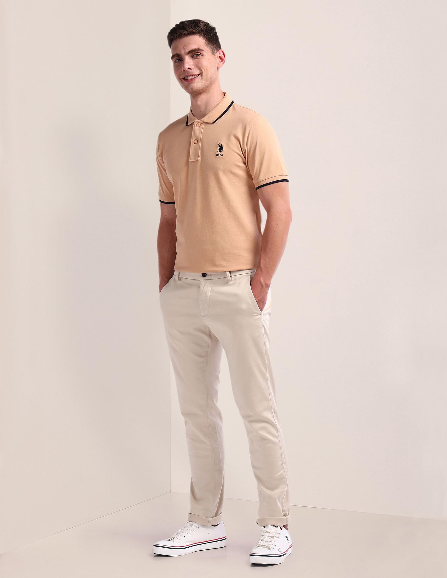 U.S. POLO ASSN Men's Beige Cotton Polo Shirt - Image 4