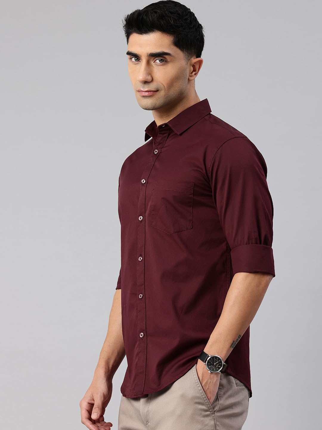 Majestic Man Cotton Casual Shirt for Men - Wine - Image 3