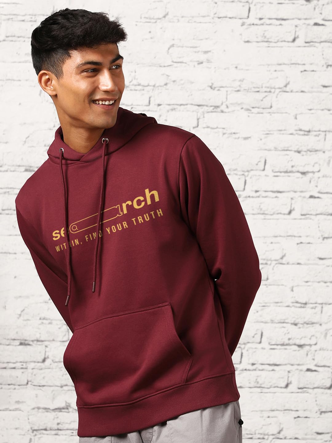 NOBERO Men's Cotton Blend Hooded Sweatshirt - Maroon - Image 5