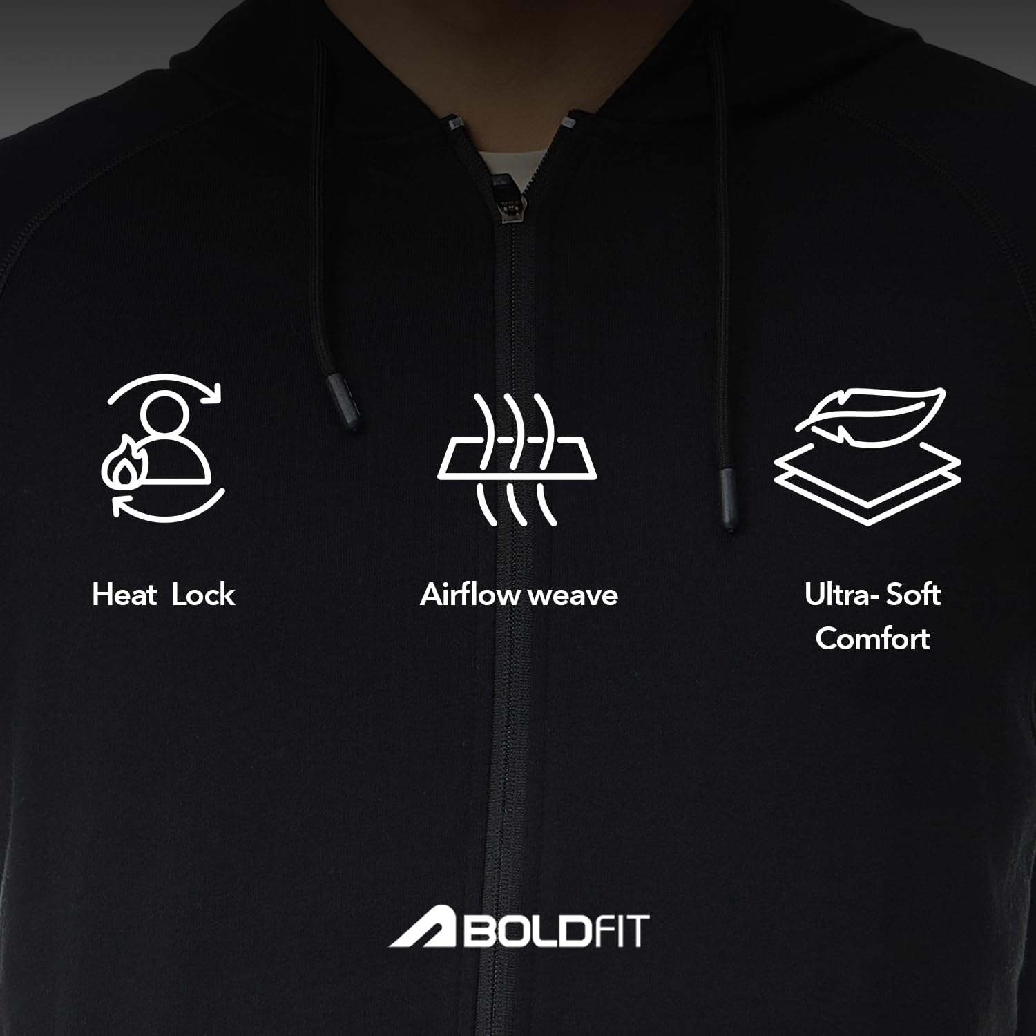Boldfit Men's Raglan Sleeve Hoodie - Black - Image 5