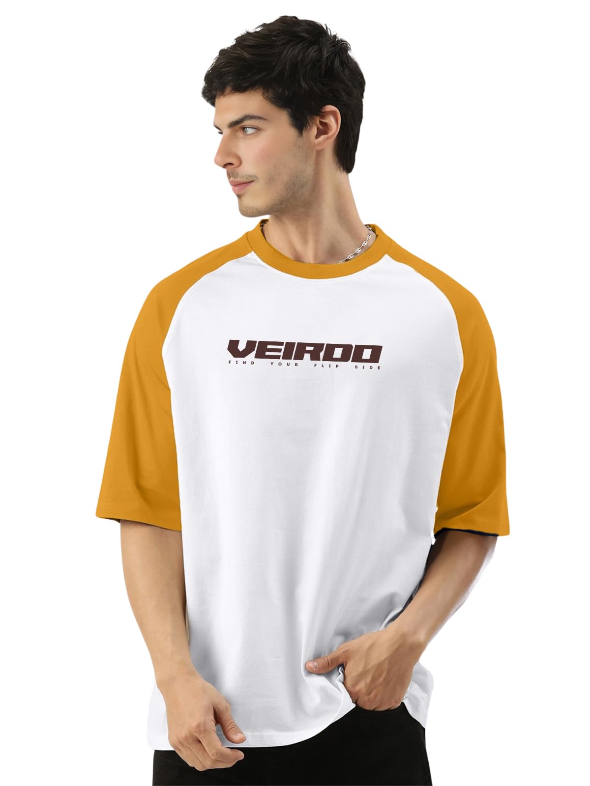 Veirdo Men's Round Neck T-Shirt - White Yellow
