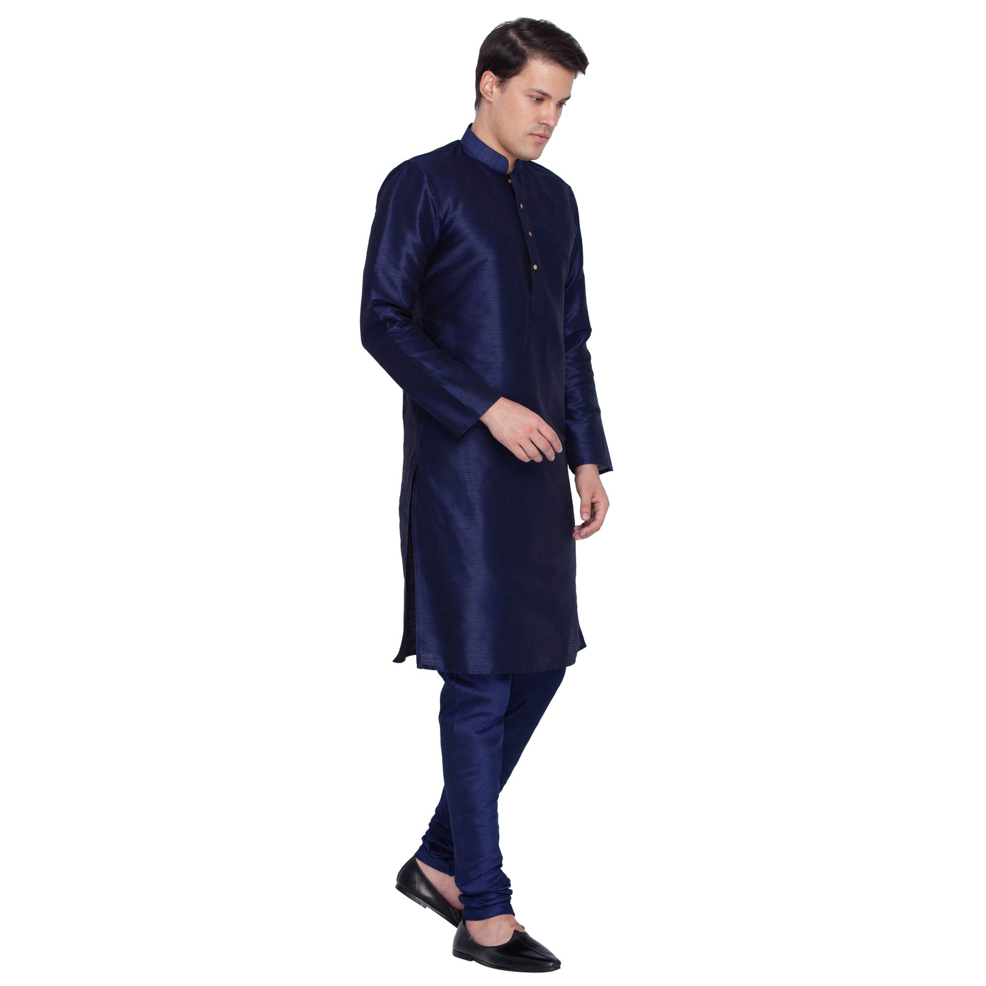 VASTRAMAY Men Blue Cotton Silk Kurta Pyjama Set - Image 2