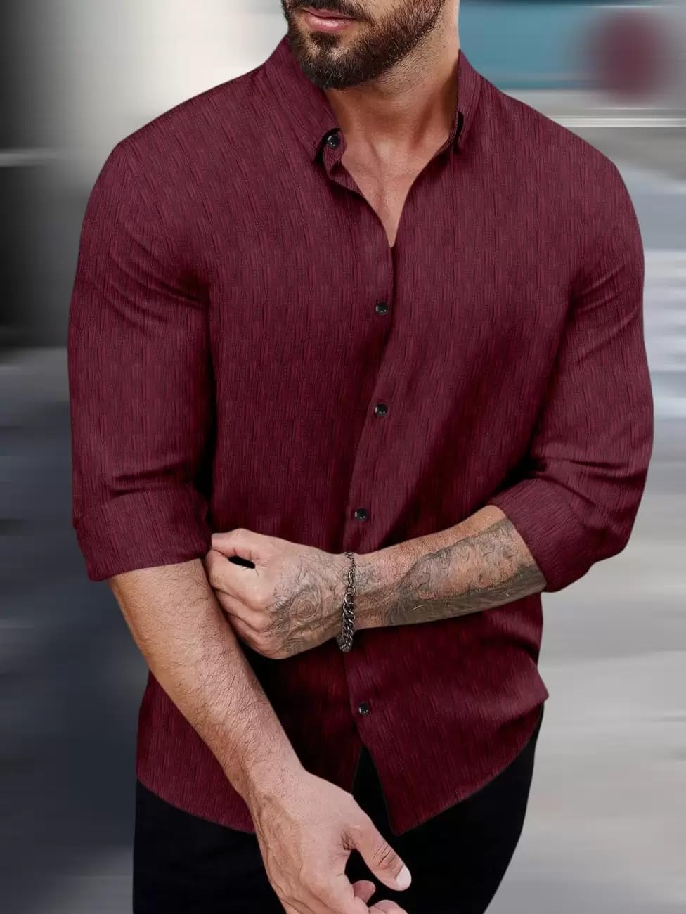 DEELMO Men's Maroon Hawaiian Shirt - Image 5