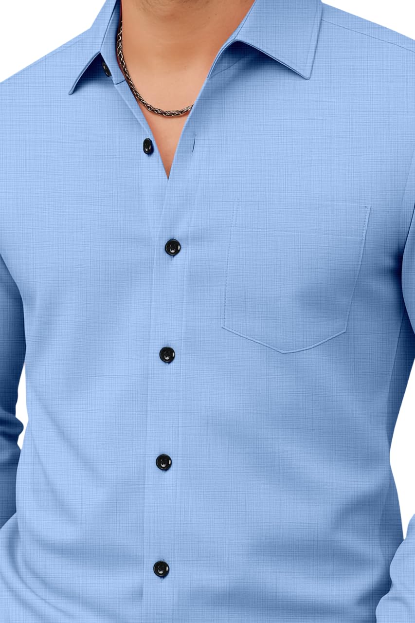 GarbGlide Men's Plain Casual Shirt - Sky - Image 4