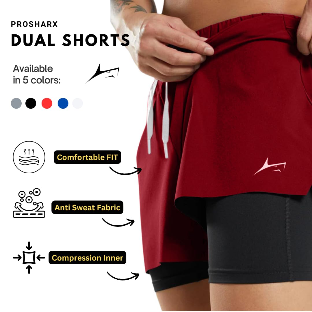 PROSHARX Men's Active Shorts with Inner Tights - Red - Image 3
