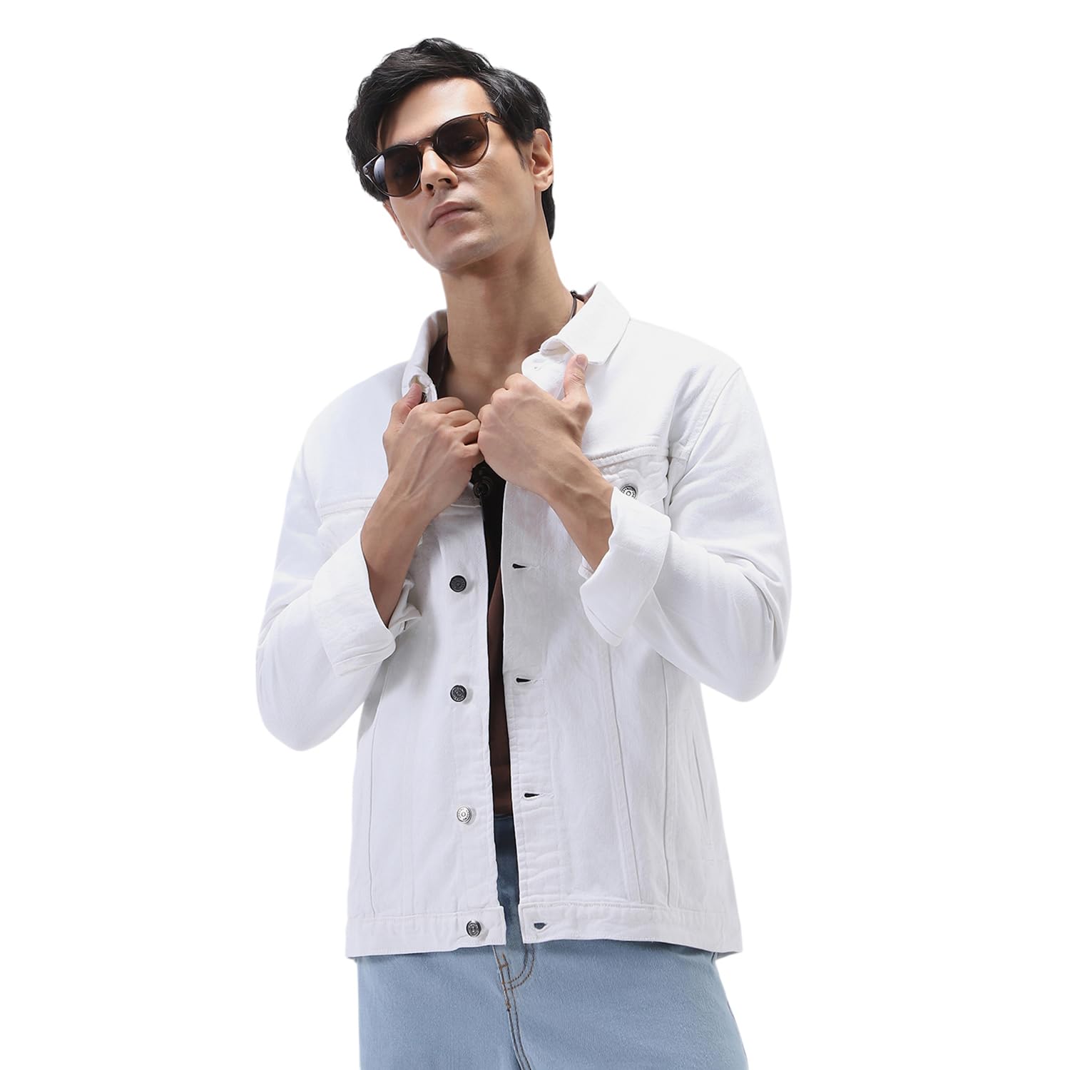 Urbano Fashion Men's White Denim Jacket