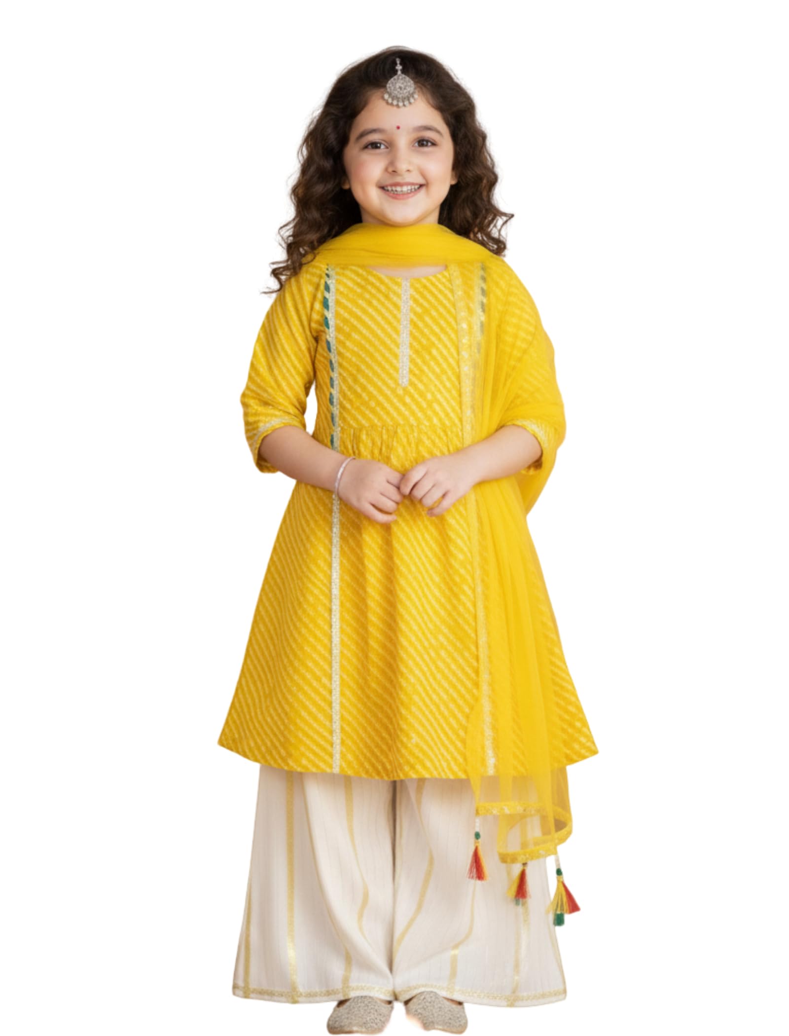 Naixa Girls Yellow & White Rayon Top Sharara Suit