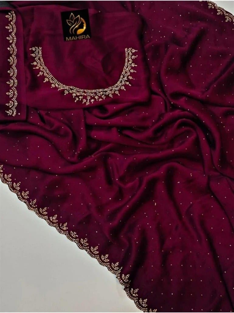 JS Clothing Mart Women Georgette Stone Work Saree - Image 3