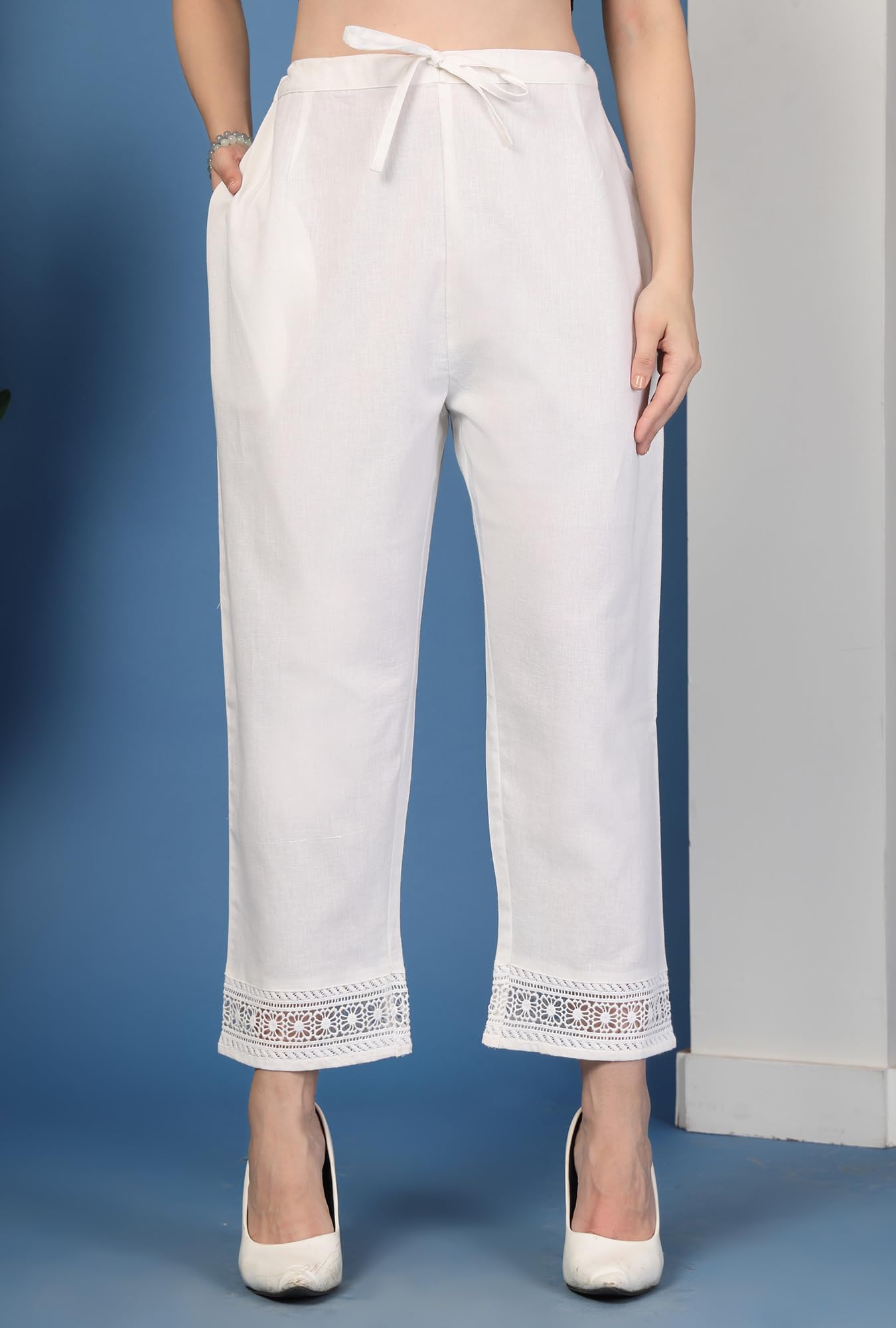 Pistaa Women Pure Cotton Palazzos - Snow White - Image 2