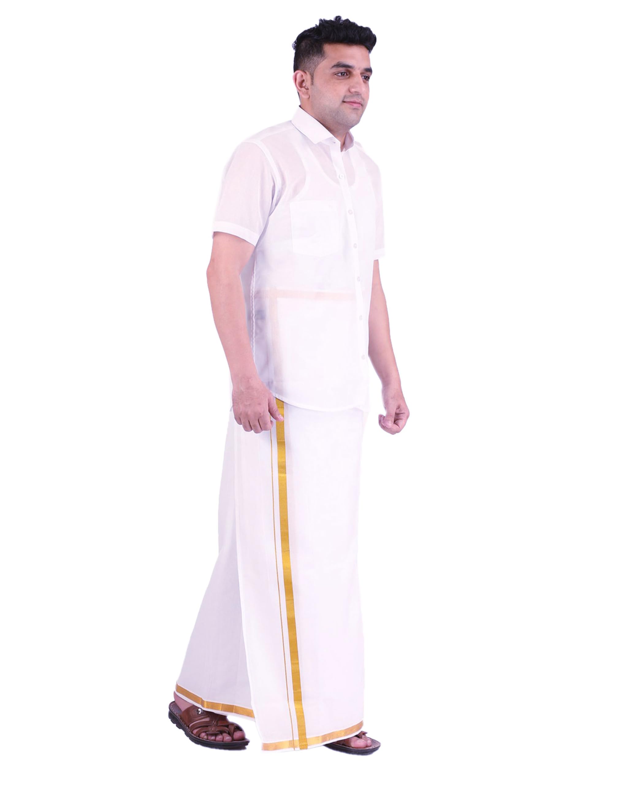 PRAKASAM Cotton Dhoti with Gold Jari Border - Image 2