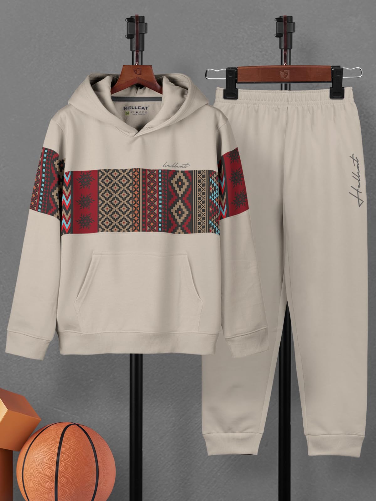 HELLCAT Boys Printed Cotton Blend Hoodie Set - Beige - Image 2