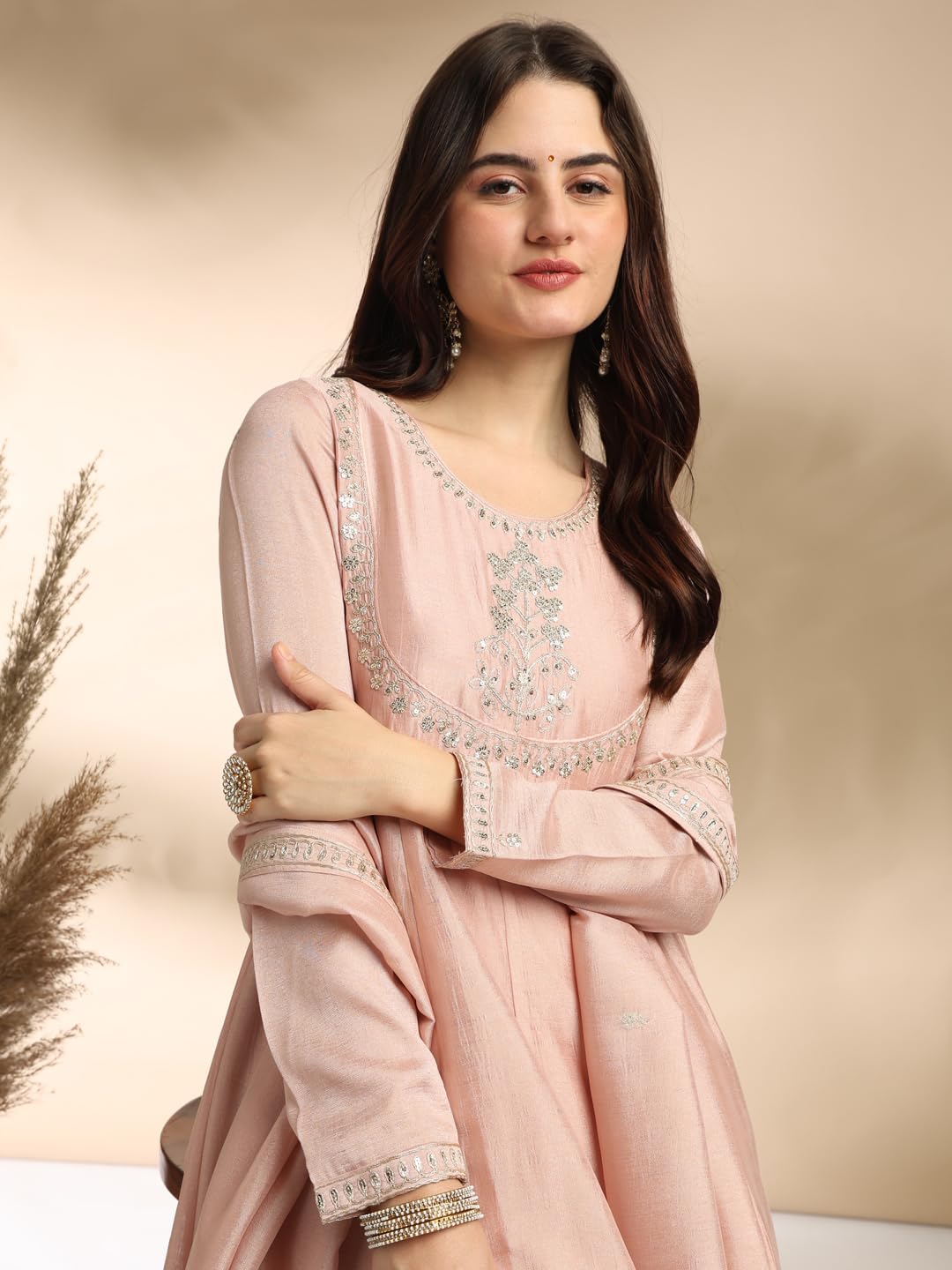 MOKOSH Women's Silk Kurta Pant Dupatta Set - Rose Pink - Image 2