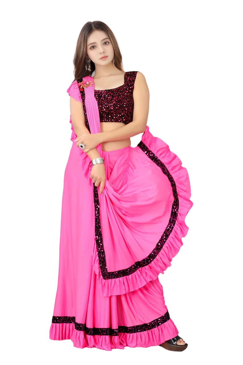 Dhyey Fashion Baby Girls Lycra Saree with Velvet Blouse - Image 2