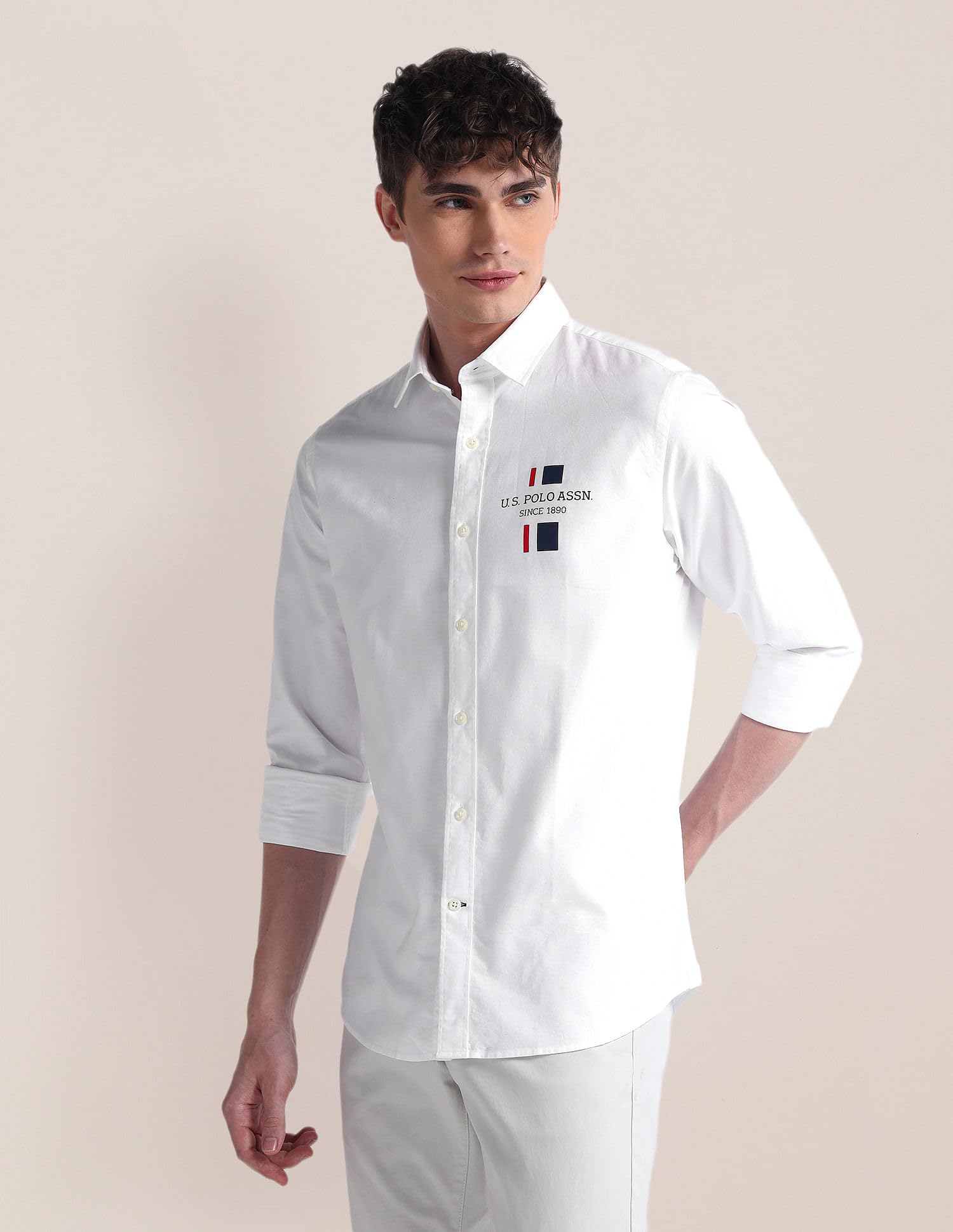 U.S. POLO ASSN. Men Cotton Solid Shirt - White - Image 4