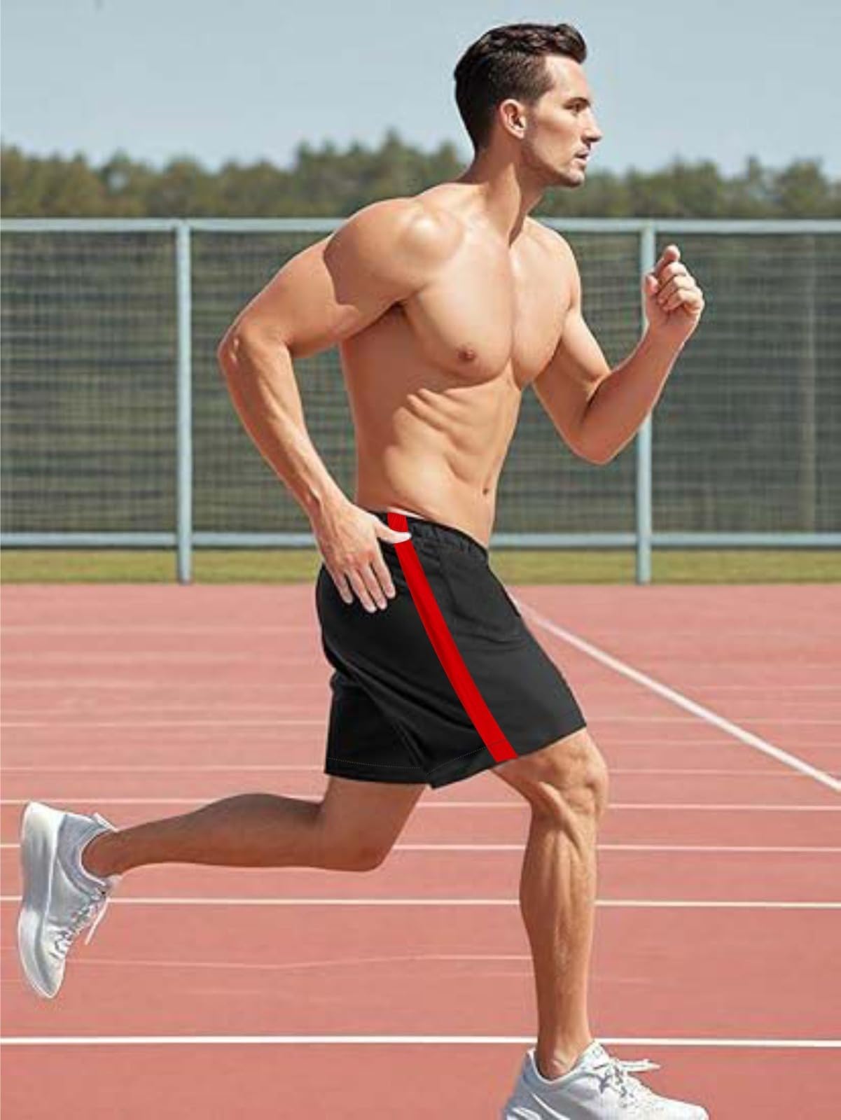 JUST RIDER Men's Athletic Shorts - Black & Red - Image 2