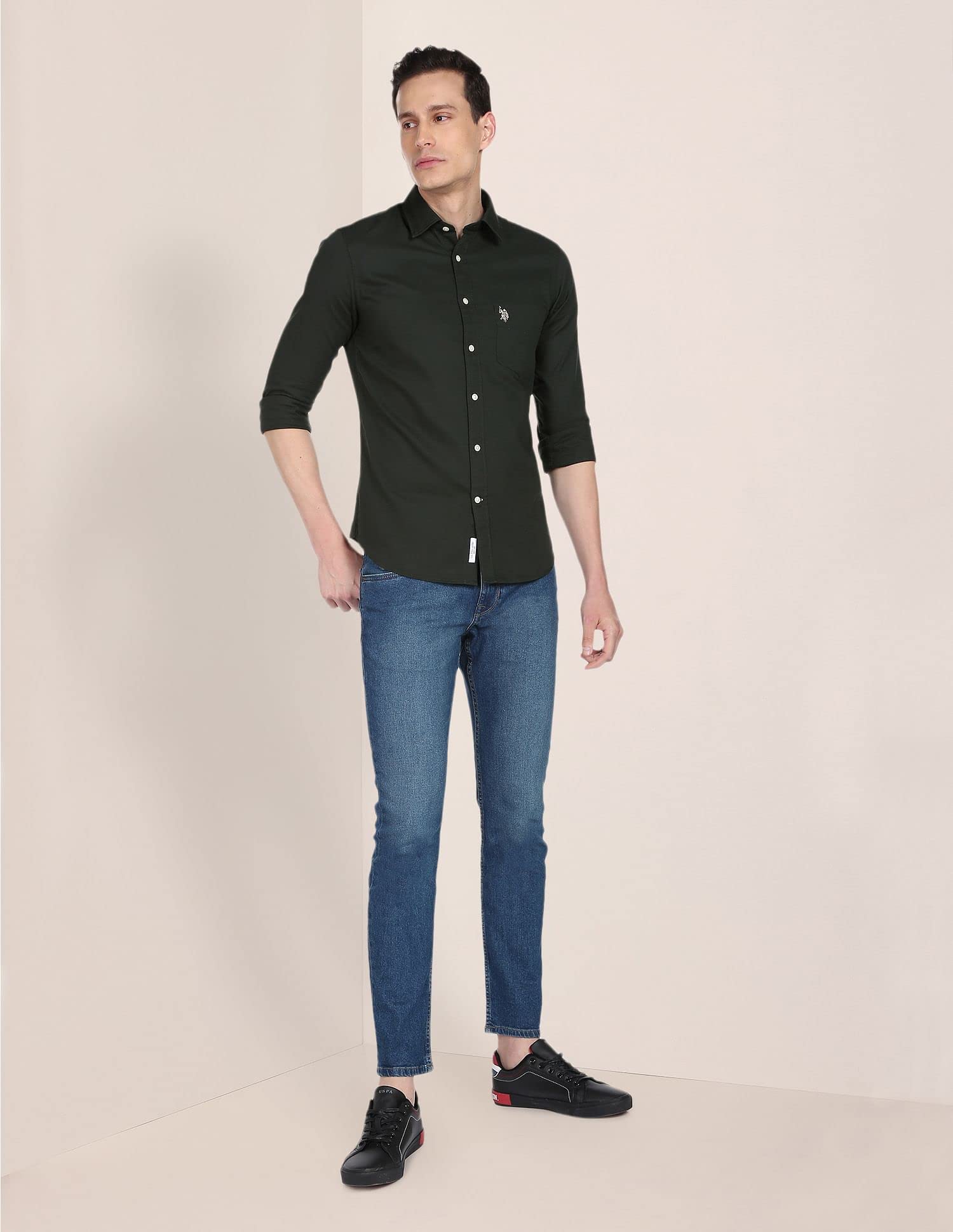 U. S. POLO ASSN. Men's Cotton Solid Shirt - Dark Green - Image 4