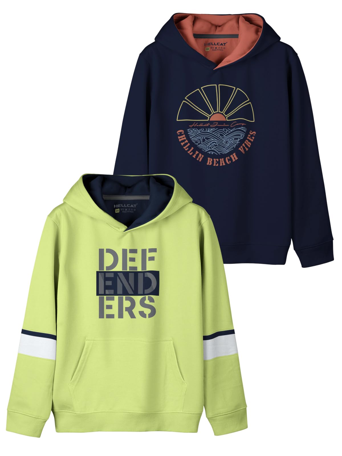 HELLCAT Cotton Hoodies for Boys - Green & Navy Blue