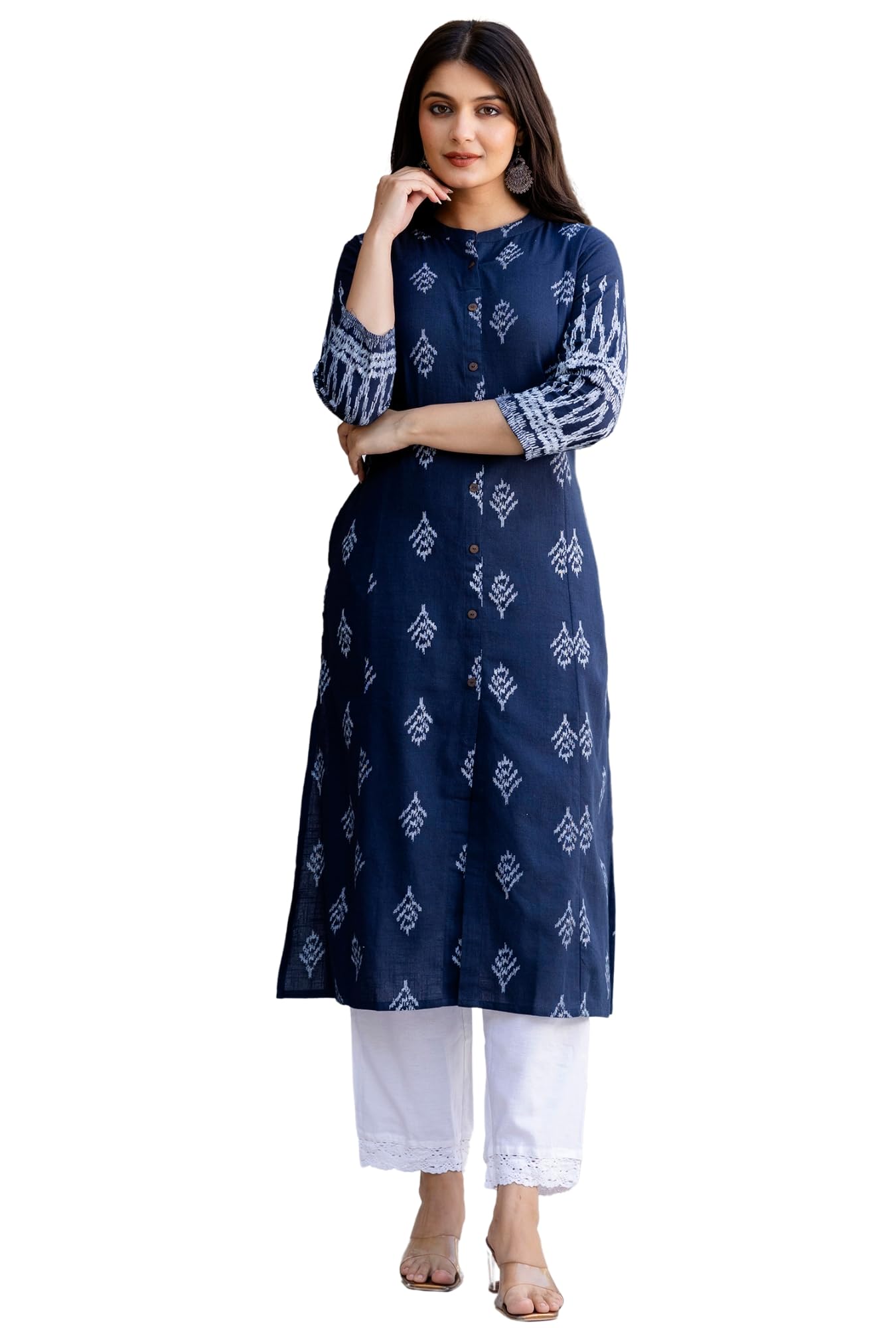 GarbGlide Women Floral Kurta With Palazzos - Navy Blue