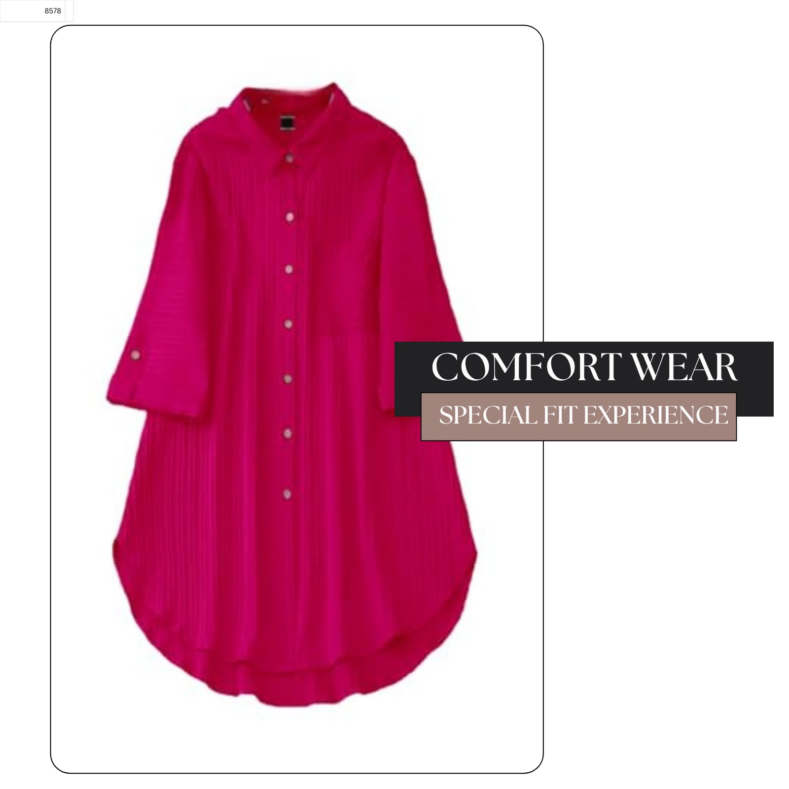 Polyester Collared Shirt Dress for Women - Pink - Image 5
