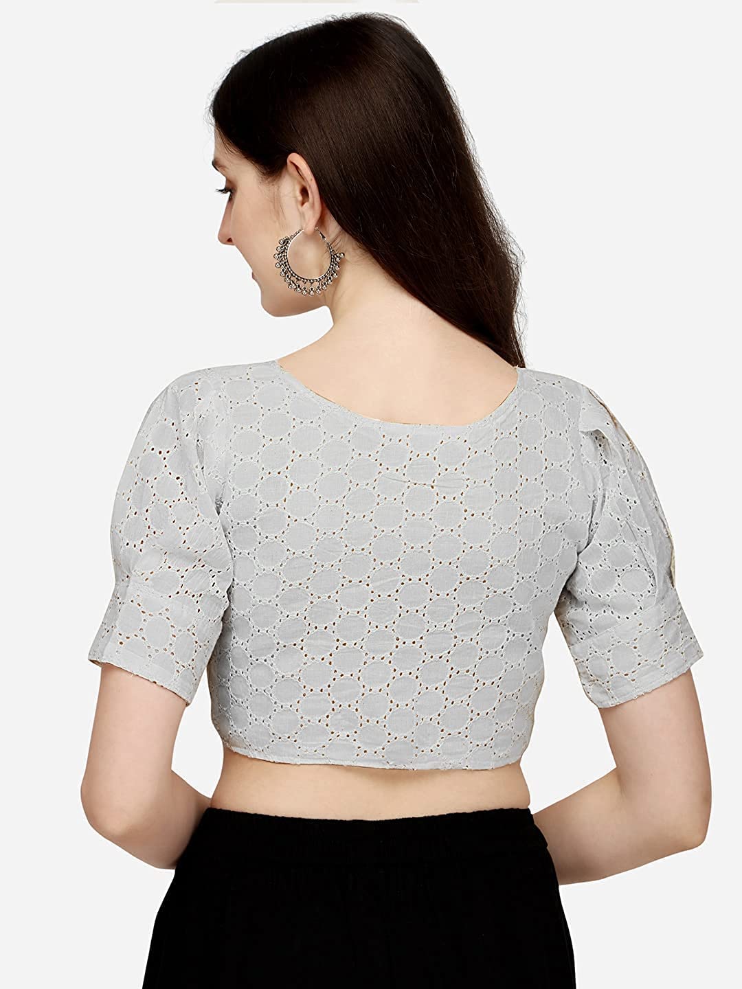 Pujia Mills Women's Cotton Chikankari Saree Blouse - White - Image 3