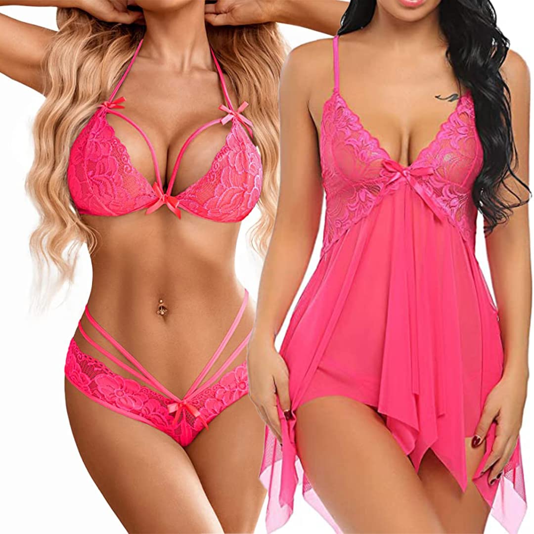 KITTYBEES Dark Pink Babydoll Lingerie for Women