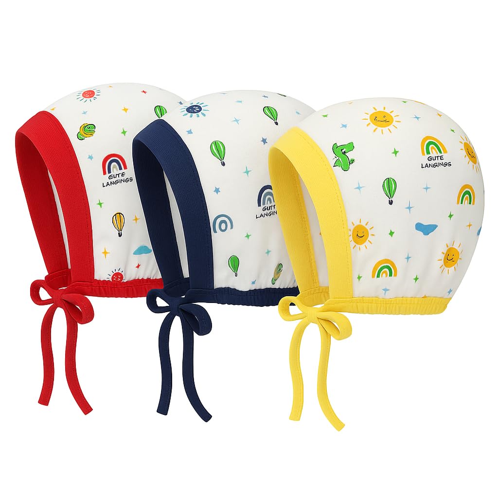 CUTE LANDINGS New Born Baby Soft Hosiery Cotton Cap Set