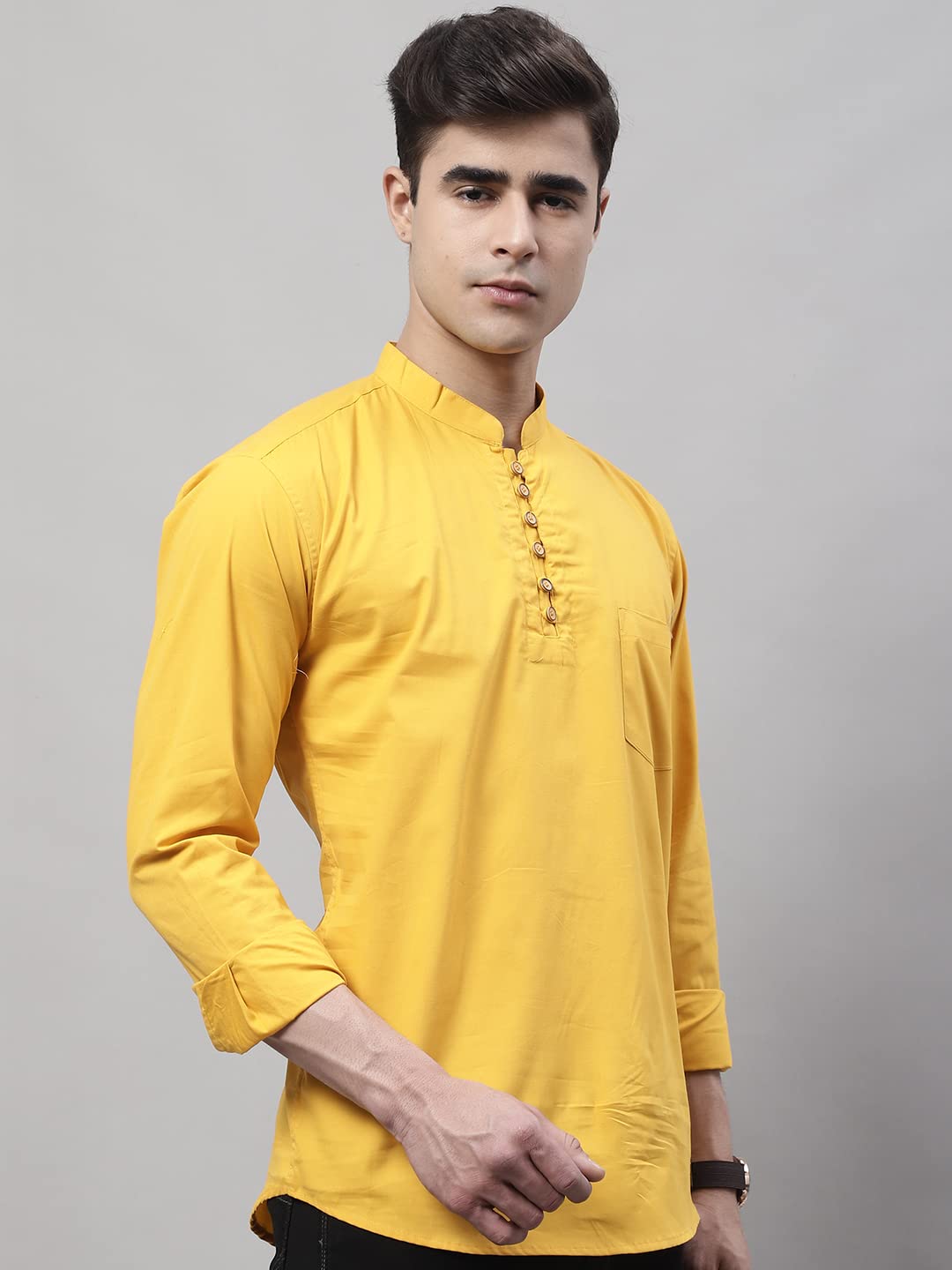 Majestic Man Cotton Kurta for Men - Yellow - Image 2