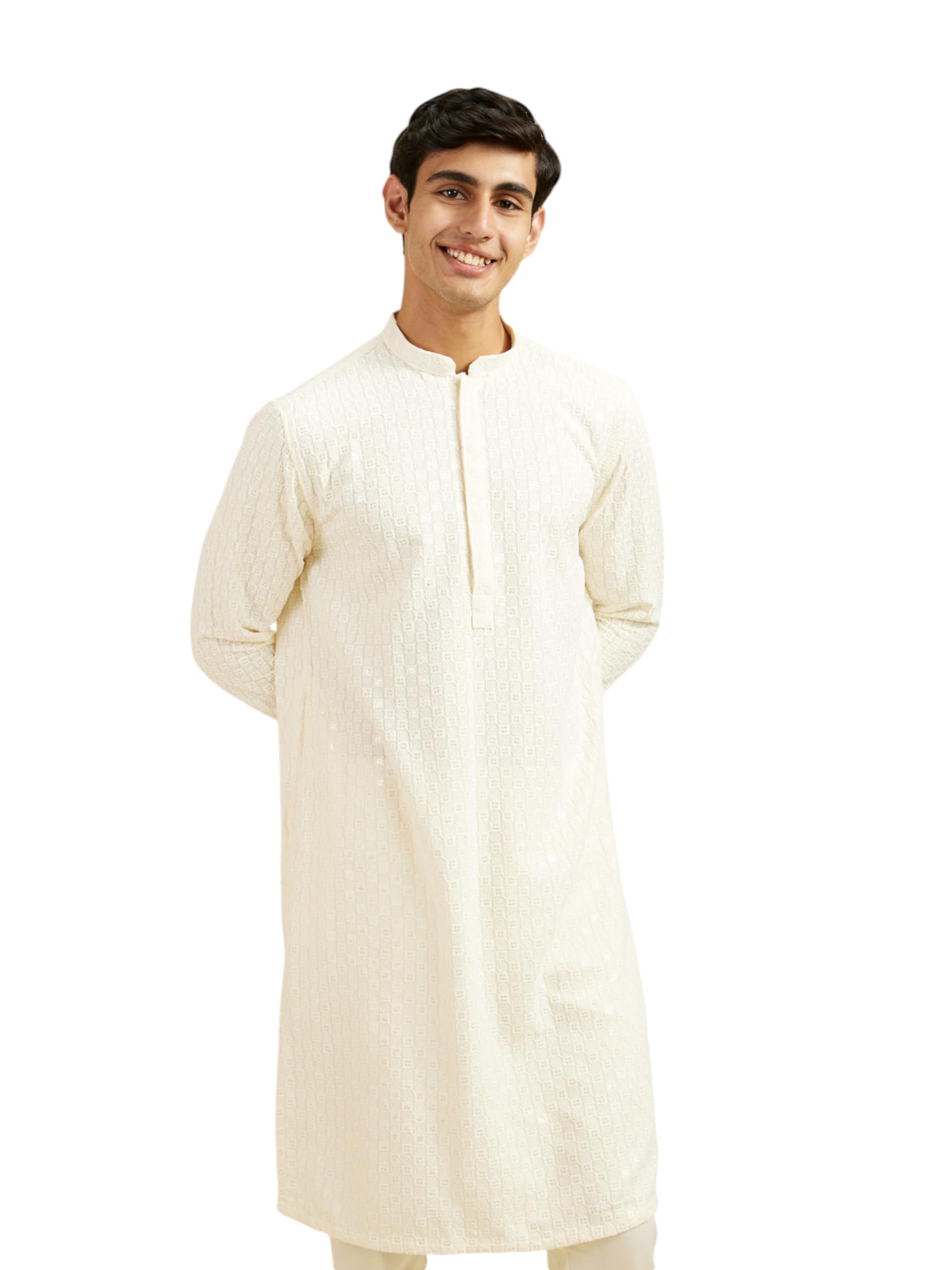 DIWAS Men's Cream Kurta with Chikankari & Sequin