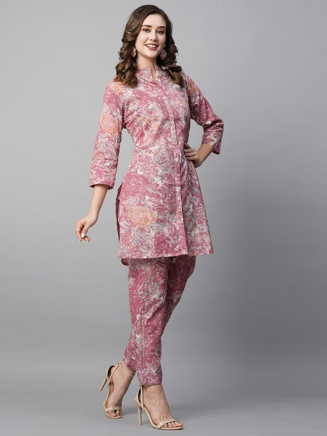 rytras Women's Cotton Printed Kurta and Pant Set - Light Pink - Image 4