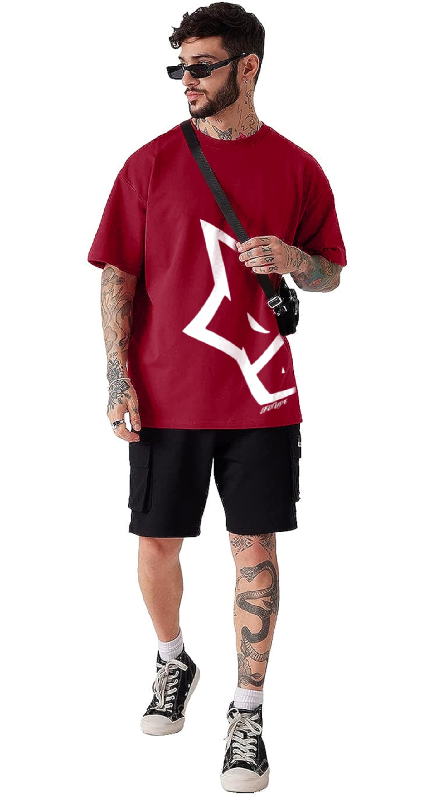 LEOTUDE Men's Printed Tshirt - Maroon - Image 4