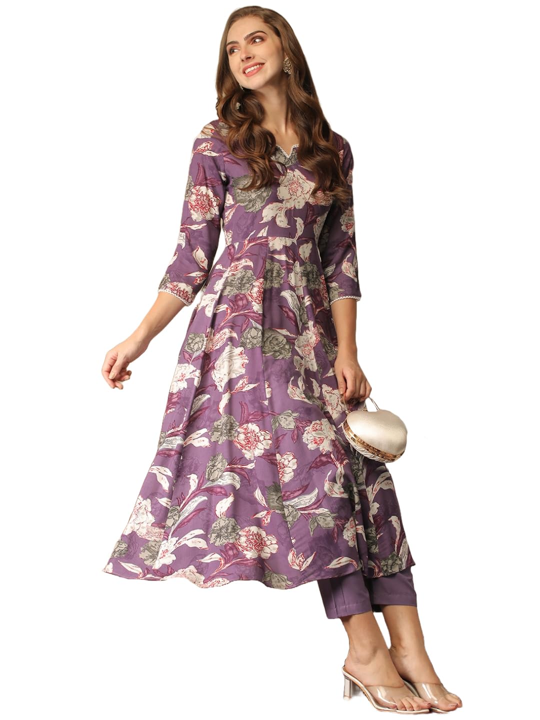 ANNI DESIGNER Women's Cotton Blend Anarkali Kurta - Purple