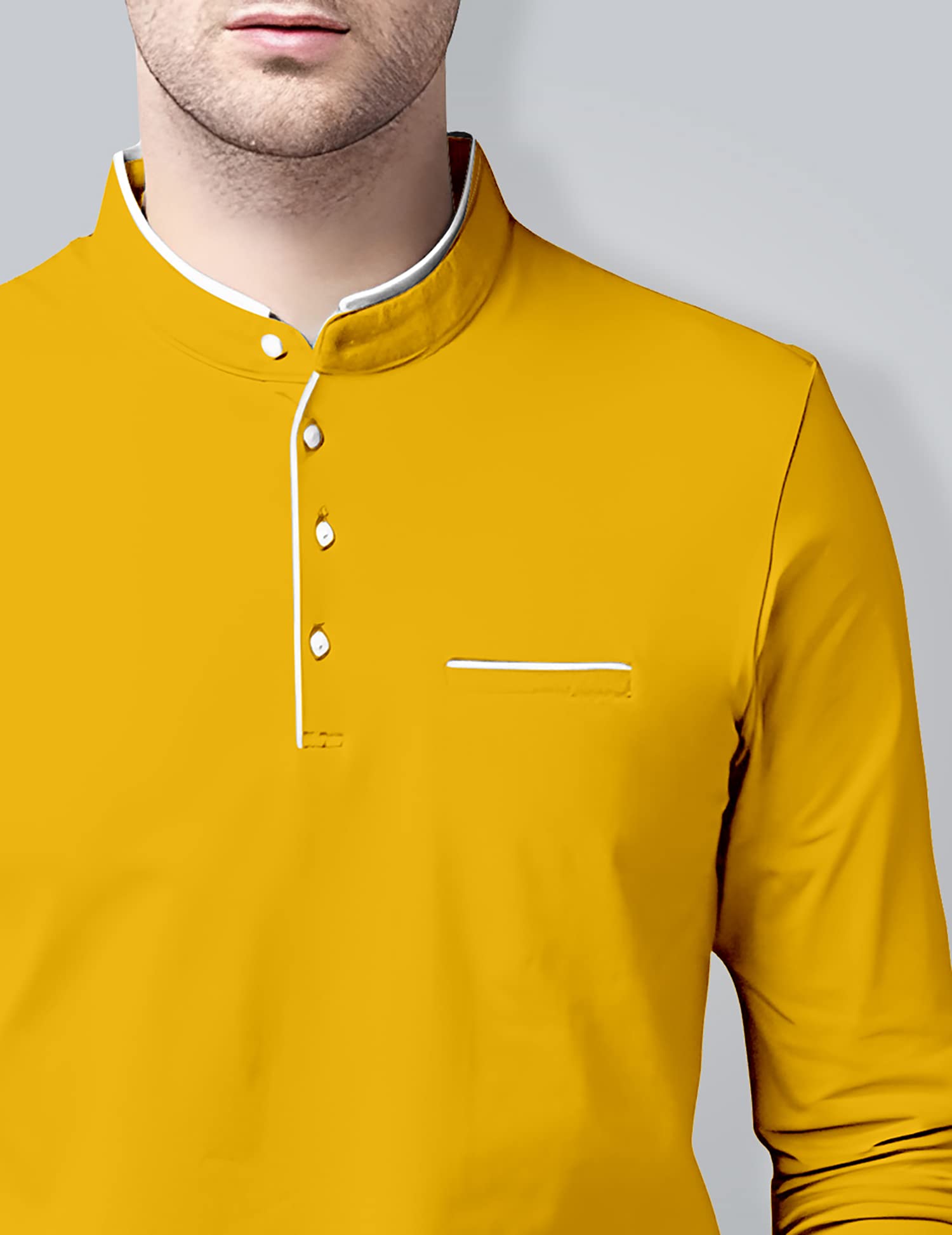 AUSK Men's Yellow Cotton Henley Neck T-Shirt - Image 3