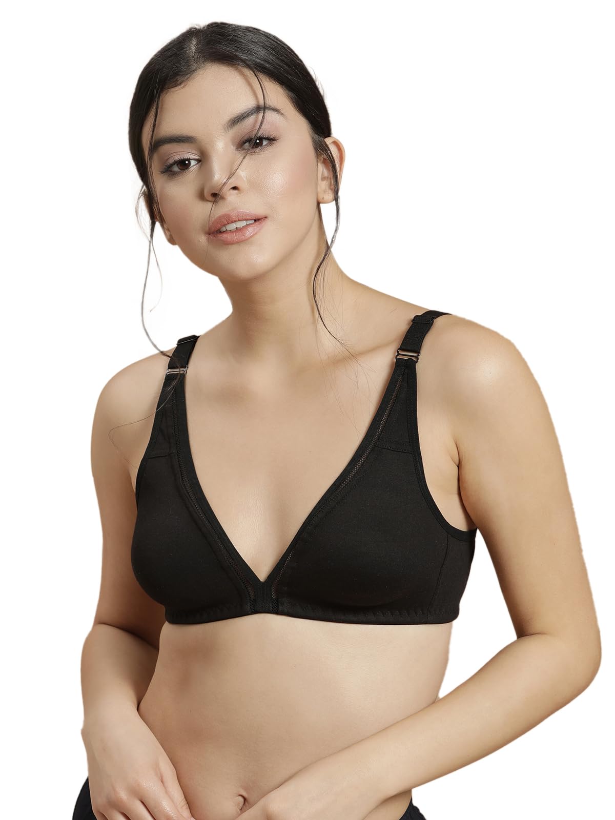 Clovia Women's Cotton Solid Non-Padded Wire Free T-Shirt Bra - Black