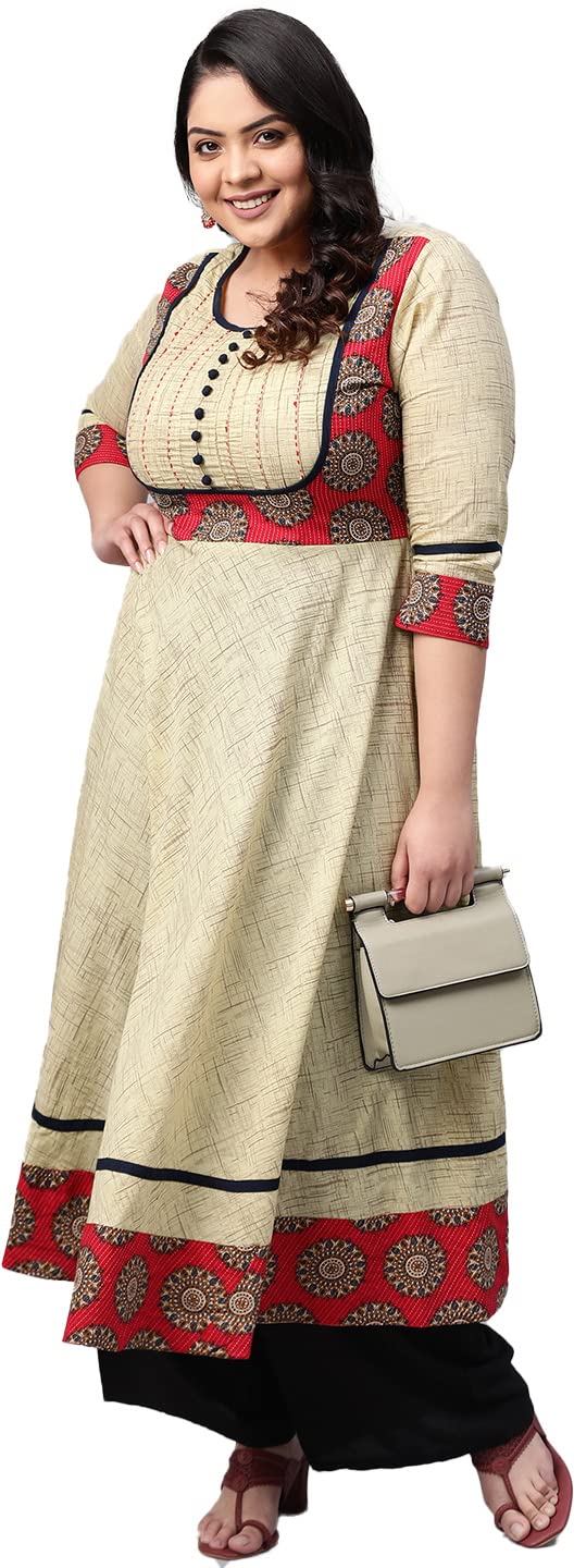 Yash Fashion Anarkali Kurta for Women - Beige Cotton